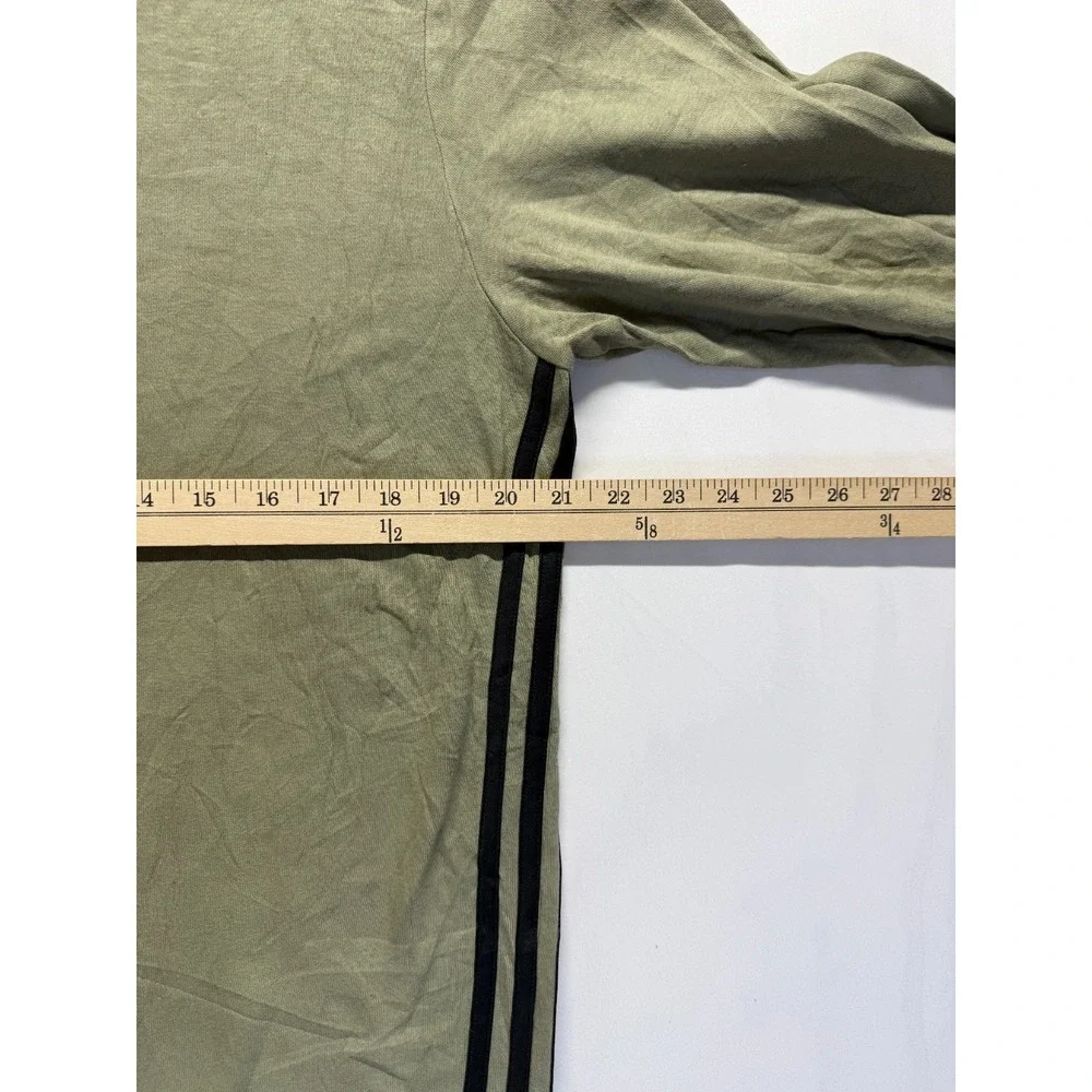 Adidas Sweatshirt Mens Medium Olive Green Fleece Lined 3 Stripes Logo Ribbed